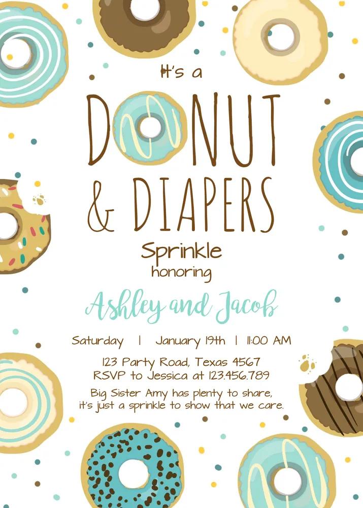 Donut and Diapers Baby Sprinkle Invitation Boy Coed Shower Canva Template