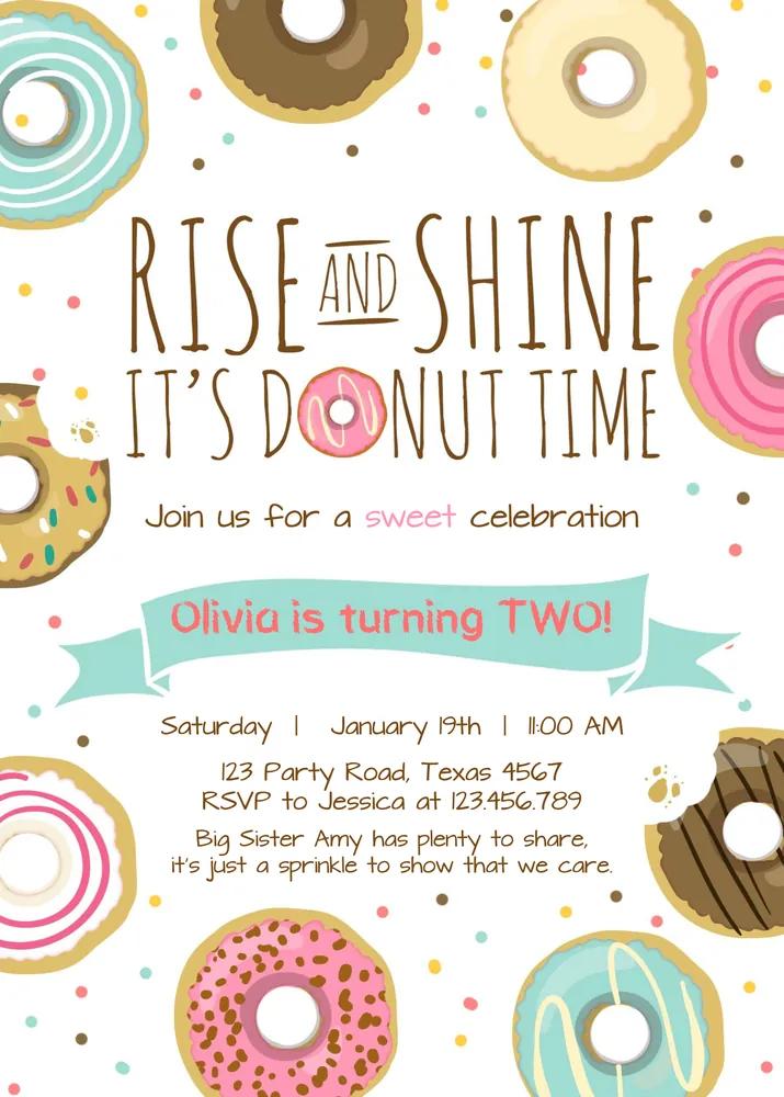 Rise and Shine Donut Birthday Invitation | Editable Canva Template Any Age
