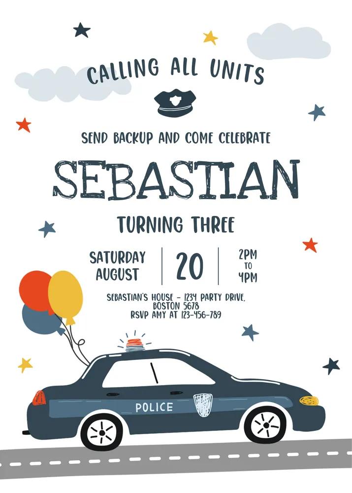Police Birthday Invitation Canva Template - Editable Cop Party Invite