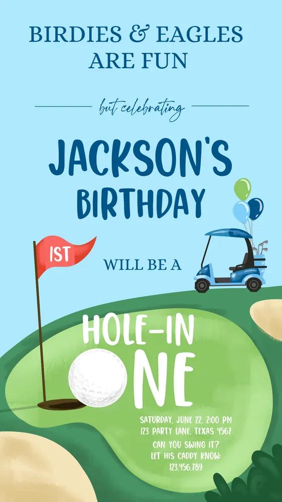 Hole in One Golf 1st Birthday Invite | Editable Canva Digital Evite