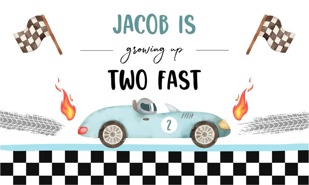 Racing Car 2nd Birthday Backdrop Banner Template - Growing Up Two Fast