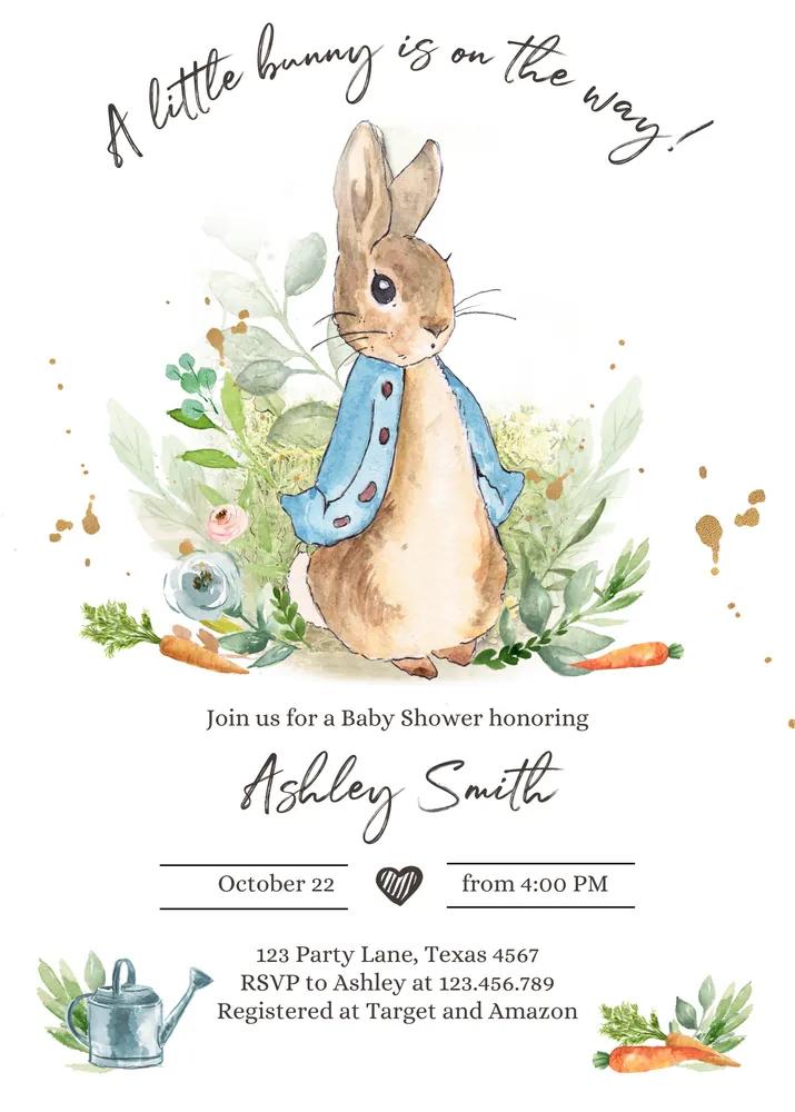 Peter Rabbit Baby Shower Invitation | Blue Boy Rustic Spring Canva Template