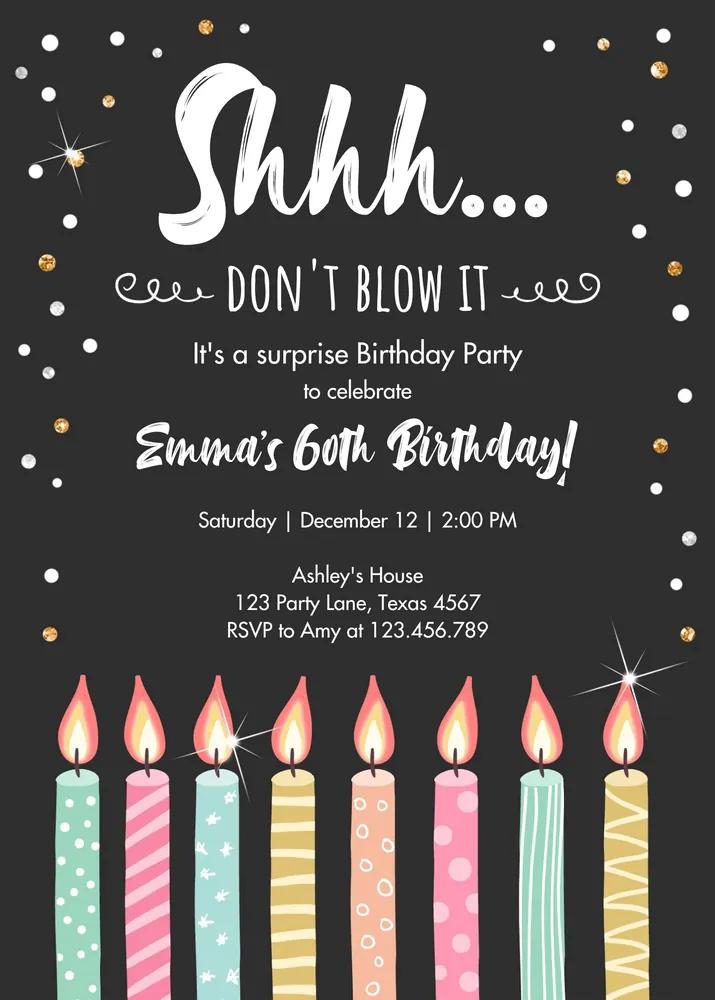 Candles Surprise Birthday Party Invitation | Editable Canva Template 30th 40th 50th