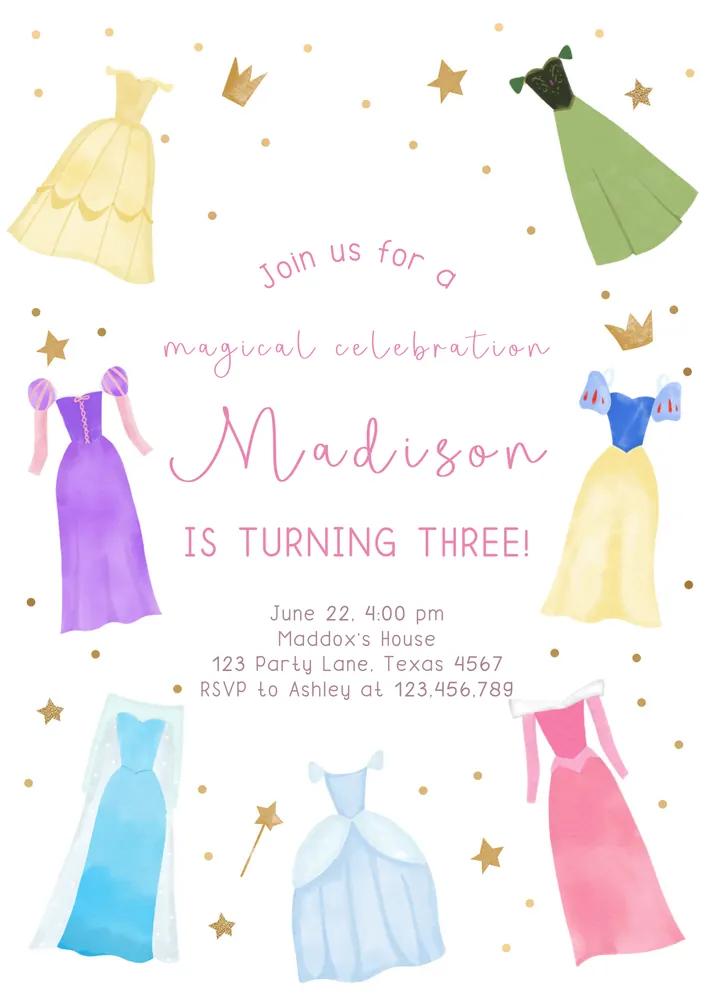 Princess Birthday Invitation Canva Template Pink Royal Once Upon a Time Invite