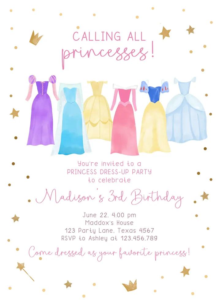 Princess Birthday Invitation | Editable Canva Template Pink Royal Dress-Up