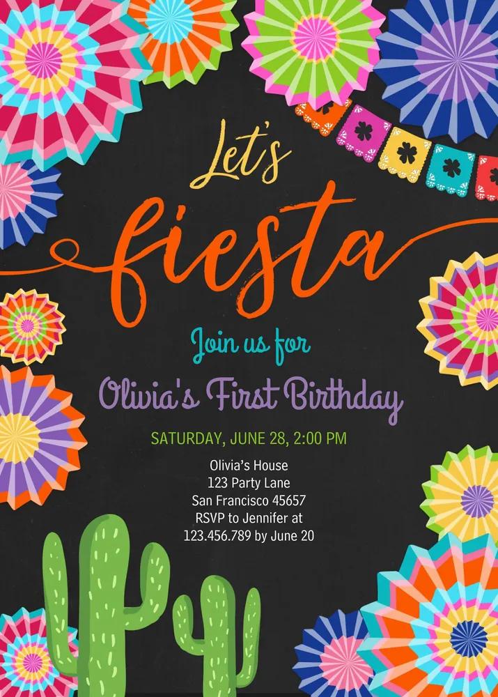 Lets Fiesta Birthday Invitation | Editable Canva Template | Uno Girl Cactus