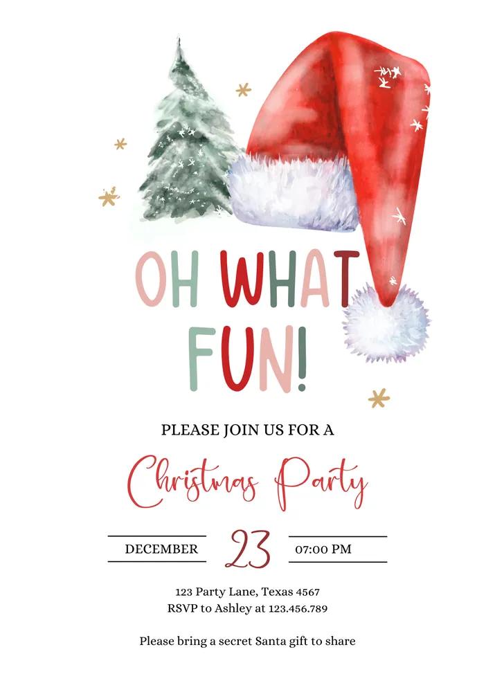 Christmas Birthday Party Invitation Kids Santa Hat Canva Template Oh What Fun