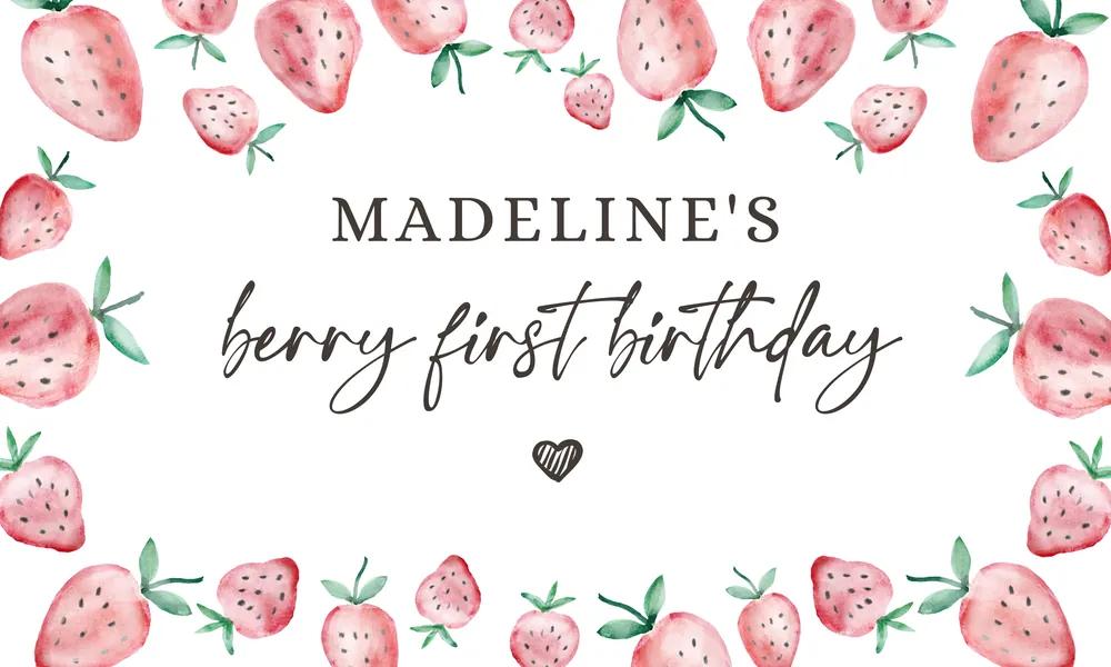 Strawberry 1st Birthday Backdrop & Invitation Set | Editable Canva Template
