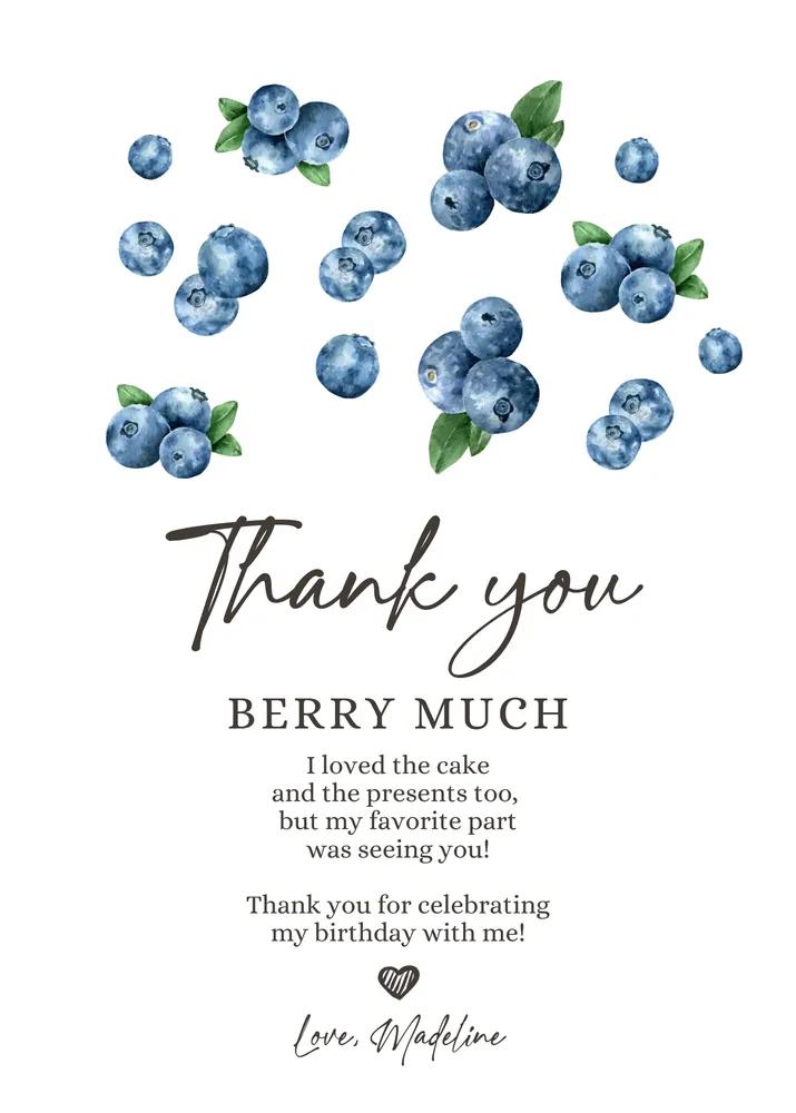Blueberry 1st Birthday Thank You Card - Editable Canva Berry Sweet Boy Template