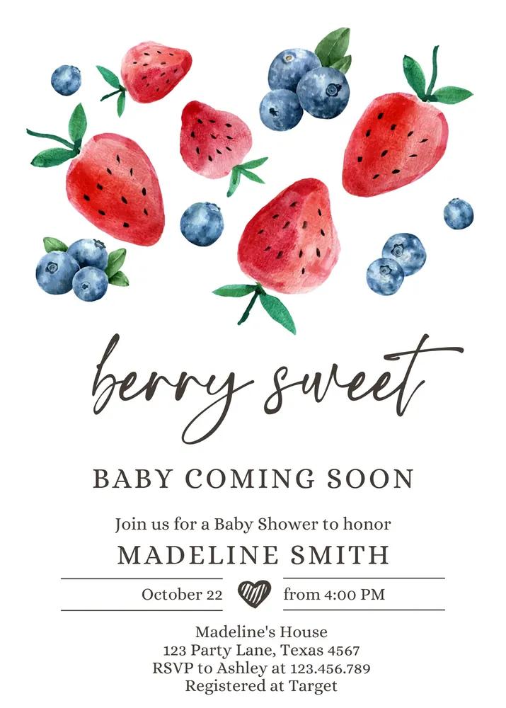 Berry Sweet Twin Baby Shower Invitation | Editable Canva Template