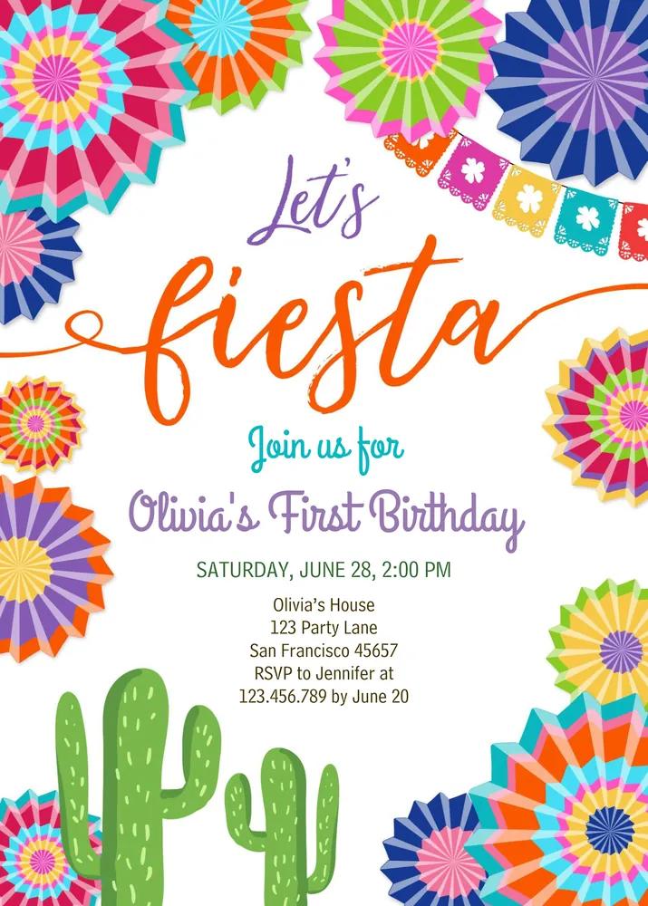 Editable Fiesta Birthday Invitation | Uno Cactus Cinco de Mayo Girl Invite