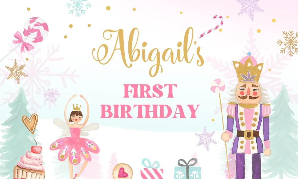 Pink Gold Nutcracker Birthday Backdrop Banner & Invitation Canva Template