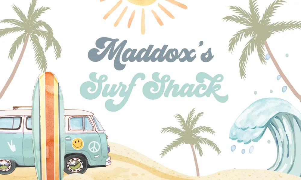 Surfs Up Birthday Backdrop & Invite | Editable Canva Template Bundle