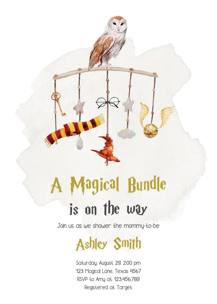 Wizard Baby Shower Invitation Template - Magical School Editable Canva Bundle