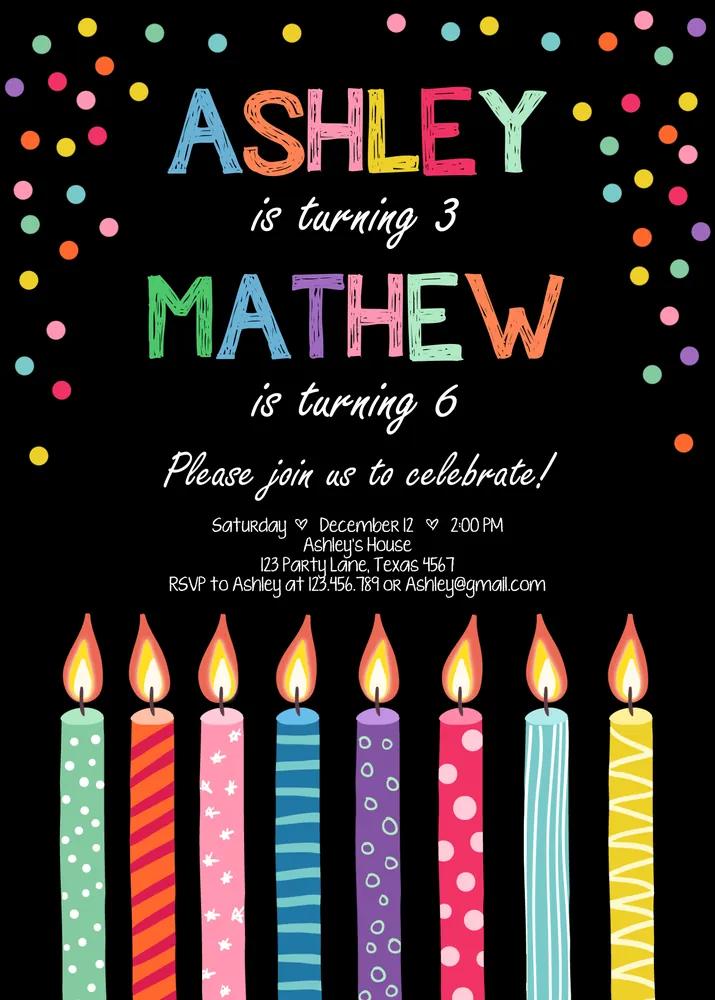 Joint Twin Birthday Invitation | Editable Canva Template | Boy Girl Dual Party