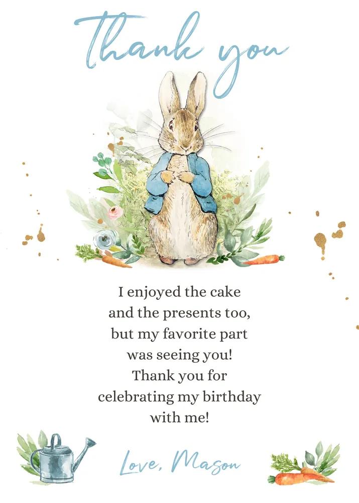 Peter Rabbit Birthday Thank You Card - Blue Boy Baby Shower Canva Template