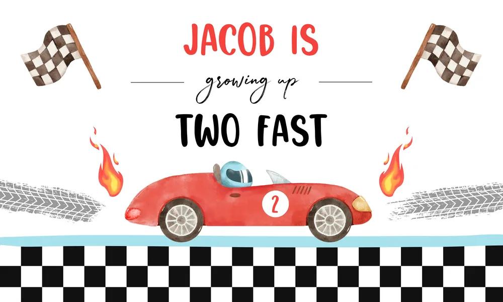 Racing Car 2nd Birthday Backdrop & Invite Canva Template | Growing Up Two Fast