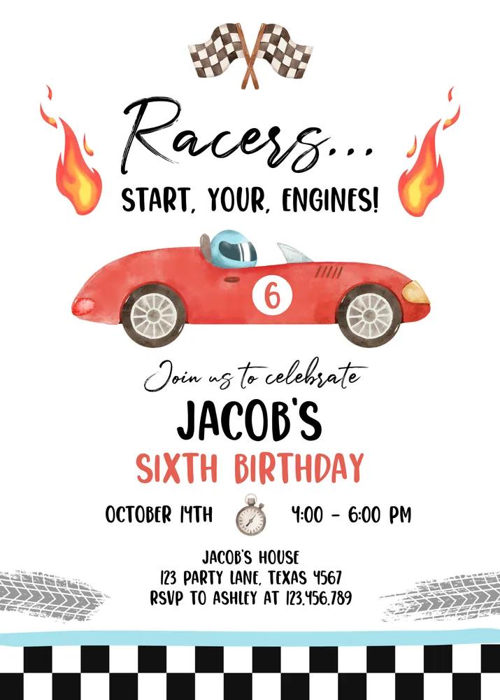 Race Car Birthday Invitation - Editable Canva Template Little Racer Invite
