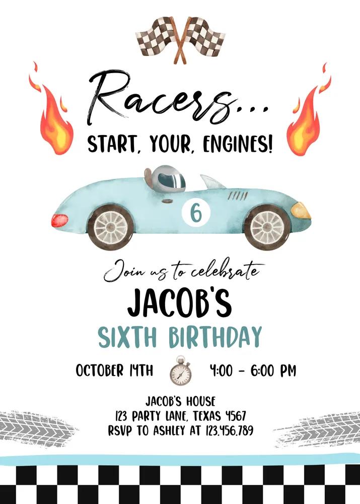Racing Birthday Invitation - Editable Canva Template Race Car Party Instant Download