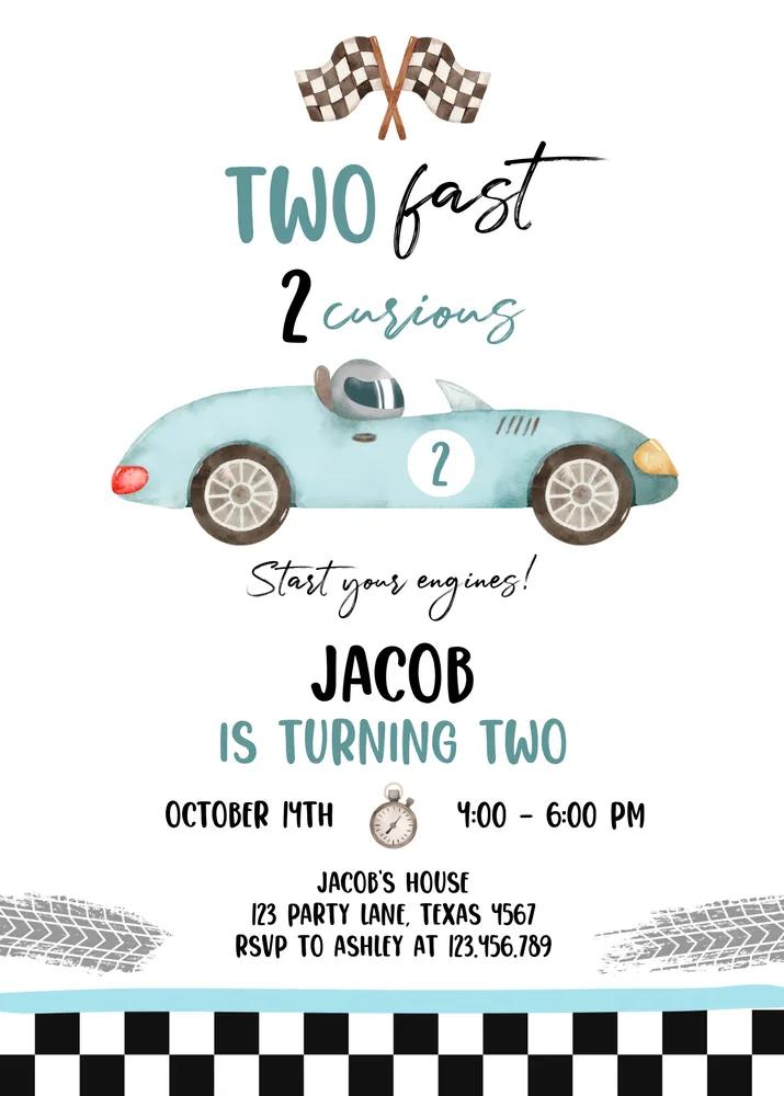 Two Fast Birthday Invitation | Race Car 2nd Birthday Canva Template
