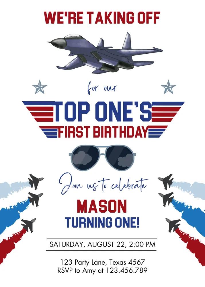 Fighter Pilot Birthday Invitation, Editable Canva Jet Invite, Boy 1st Birthday