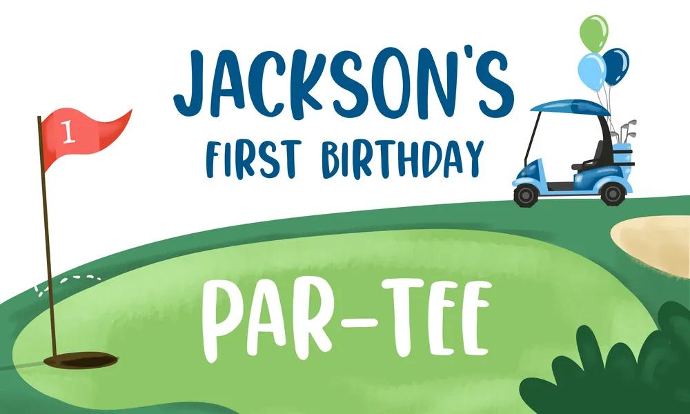 Hole in One Golf First Birthday Backdrop Banner Canva Template Par-Tee Decor
