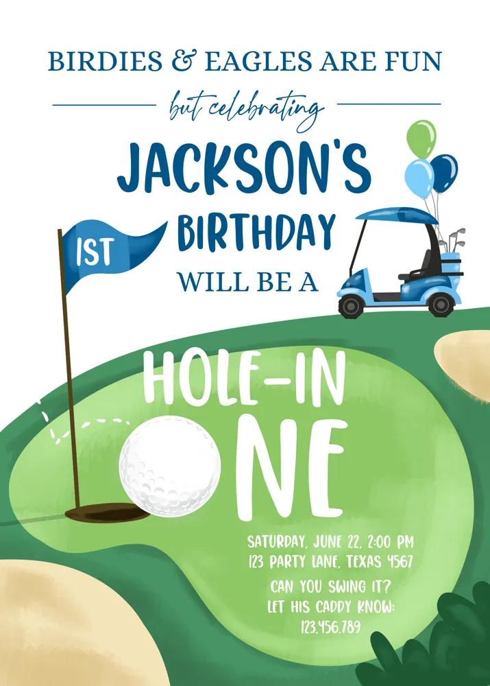 Hole in One 1st Birthday Invitation | Editable Canva Golf Par-Tee Invite