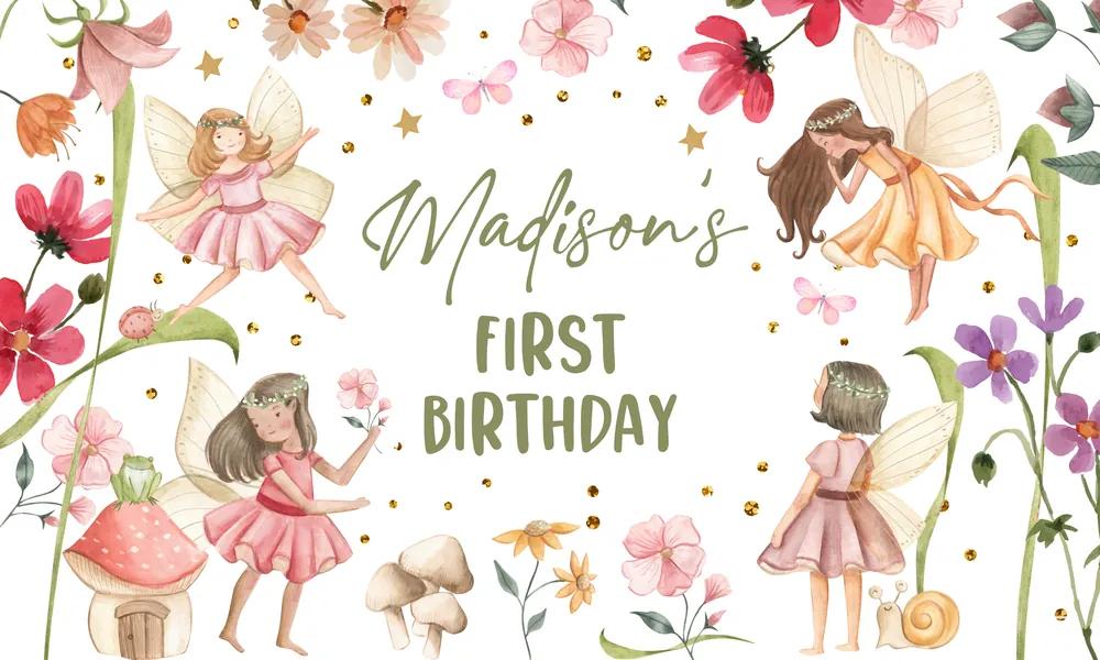 Fairy 1st Birthday Backdrop & Invitation Set | Pink Enchanted Forest Canva