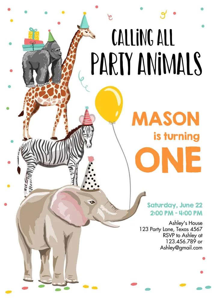 Party Animals Birthday Invitation | Wild One Zoo Safari Canva Template