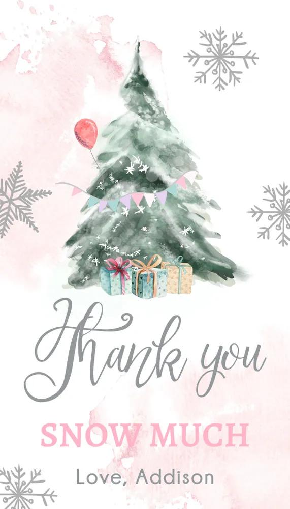 Winter Onederland Tree Thank You Tag Girl Pink Snow Much Canva Template