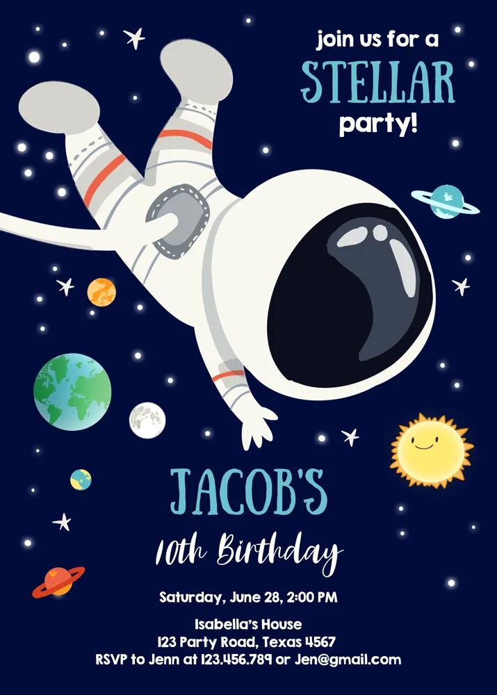 Boy Space Birthday Party Invitation | Outer Space Astronaut Canva Template