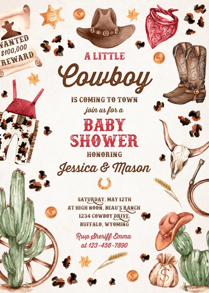 Cowboy Baby Shower Invitation | Wild West Editable Canva Template