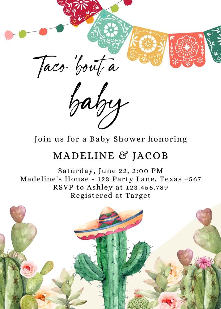 Taco Bout a Baby Shower Invitation | Editable Canva Template Mexican Fiesta