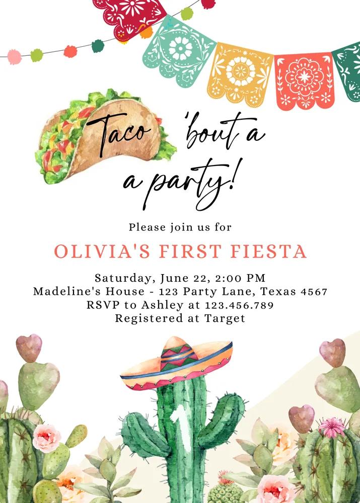 Taco Bout a Party Birthday Invitation | Editable Canva Template Fiesta