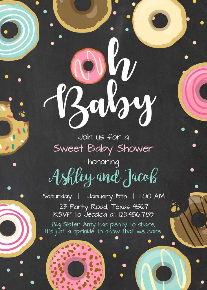 Donut Baby Shower Invitation Canva Template, Gender Neutral Oh Baby Invite