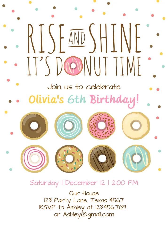 Rise and Shine Donut Birthday Invitation | Editable Canva Template Any Age
