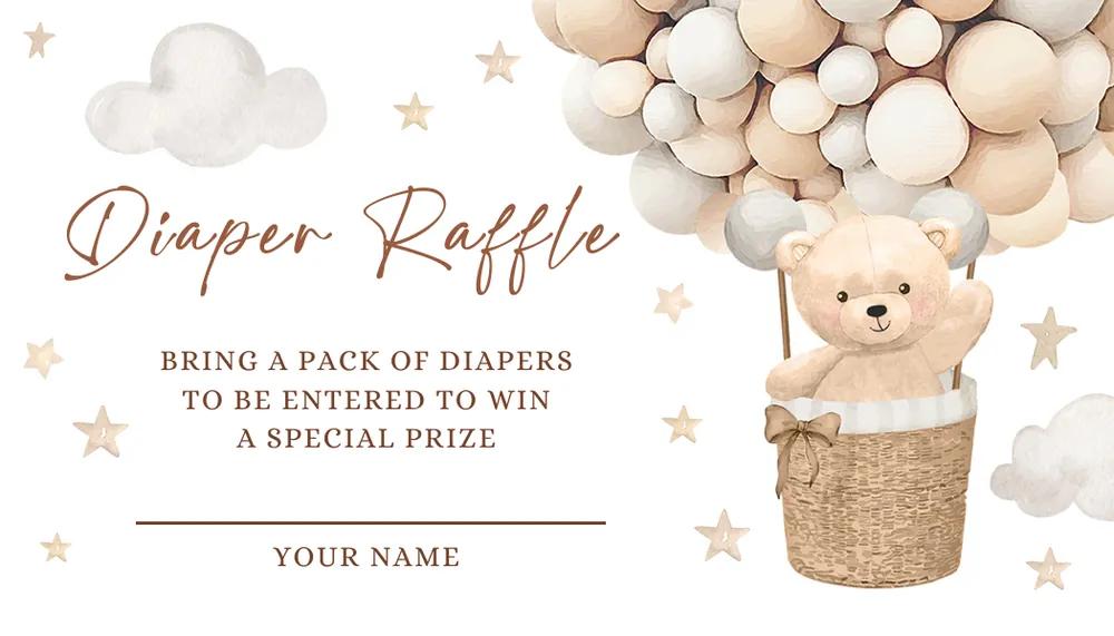 Teddy Bear Hot Air Balloon Diaper Raffle - Gender Neutral Canva Template