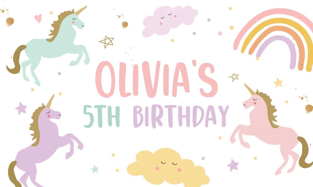 Pastel Unicorn Birthday Backdrop & Invitation Set - Editable Canva Template