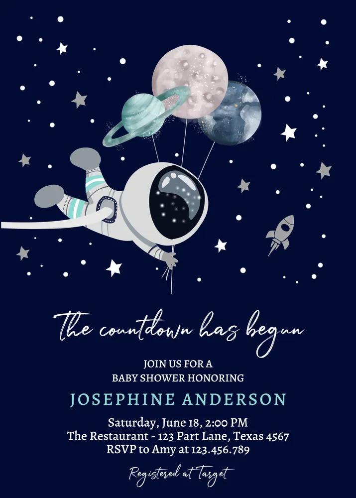 Space Baby Shower Invitation | Editable Canva Template | Galaxy Boy Invite