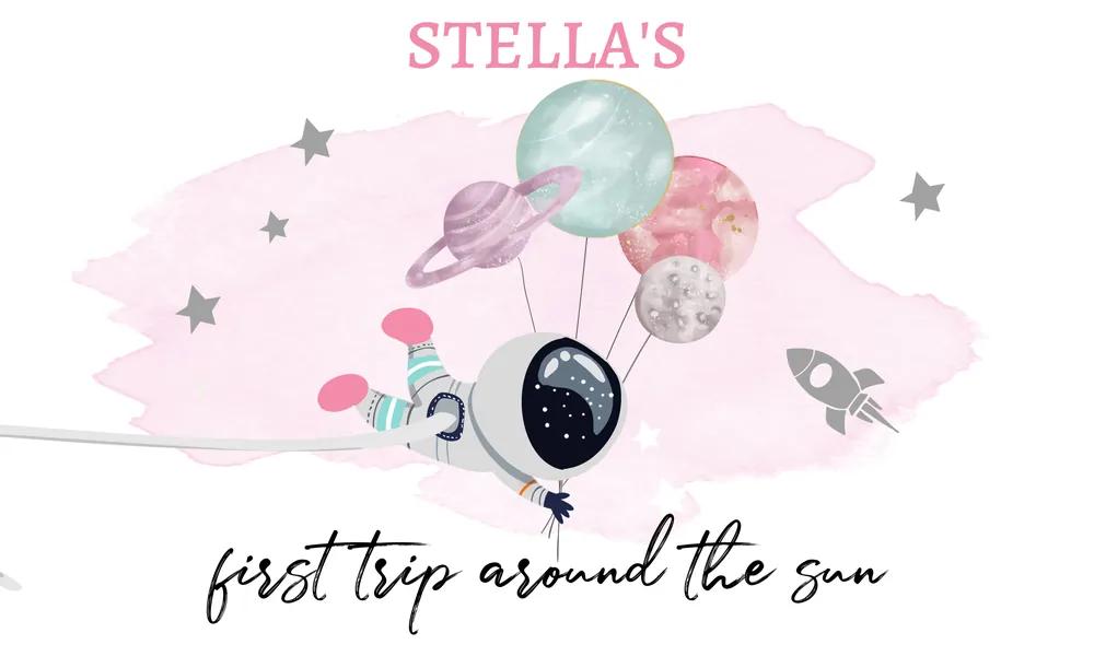 First Trip Around the Sun Space Birthday Backdrop Banner Canva Template