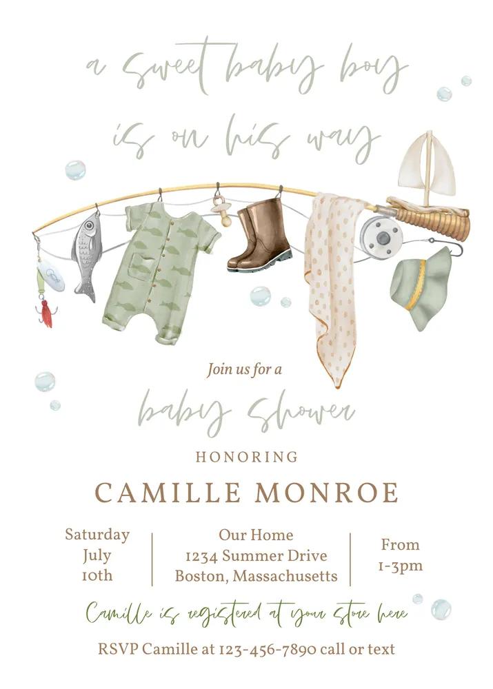 Little Fisherman Baby Shower Invitation | Boy Fishing Canva Template