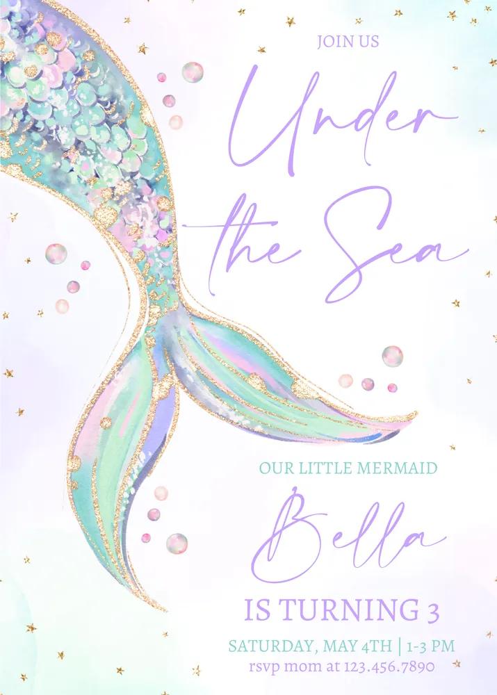 Mermaid Tail Birthday Invitation | Under the Sea Editable Canva Template