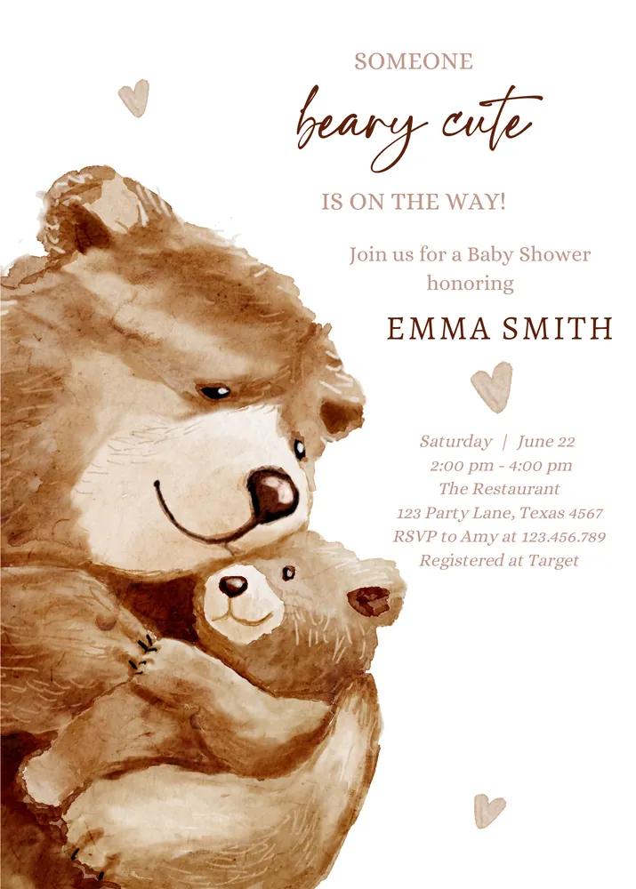 We Can Bearly Wait Baby Shower Invitation Teddy Bear Boho Canva Template