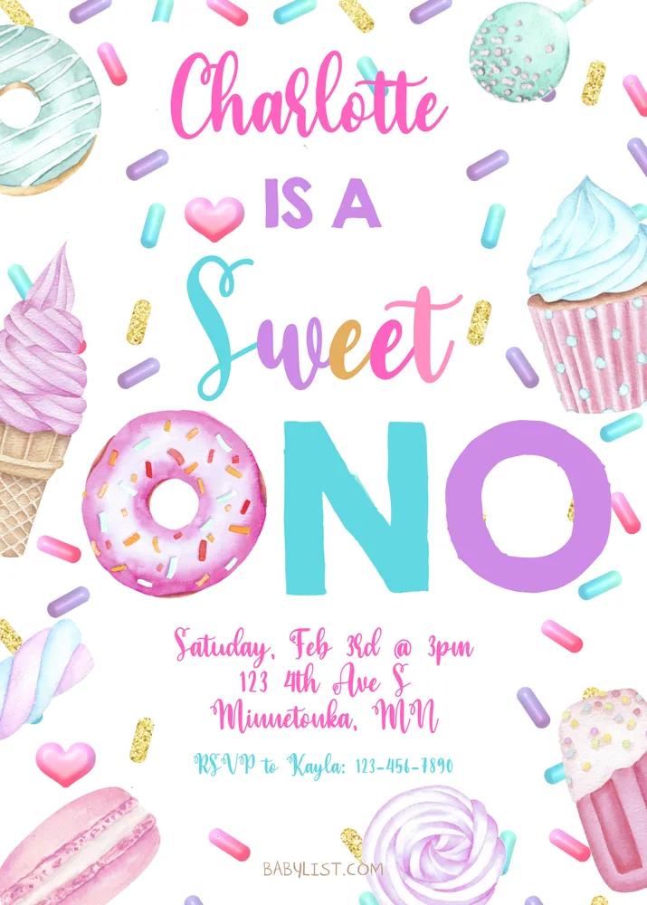 Sweet One Candy 1st Birthday Invitation | Editable Canva Template Digital DIY