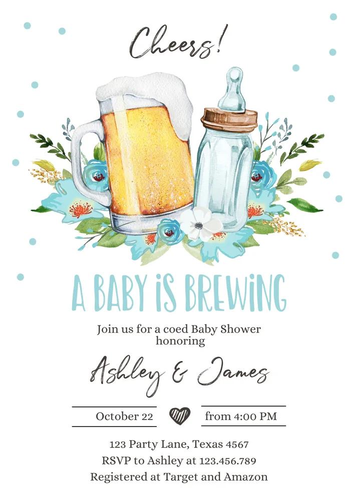 A Baby is Brewing Invitation | Editable Canva Template | Coed Beer Baby Shower