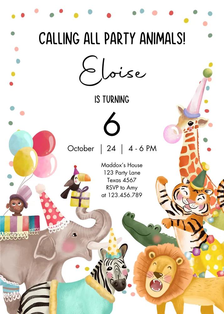 Calling All Party Animals Birthday Invitation | Wild One Jungle Canva Template