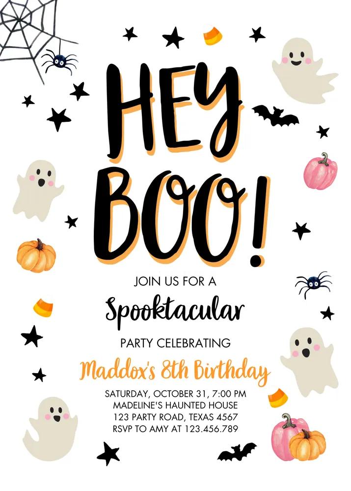 Pink Ghost Halloween Birthday Invitation Girl Spooktacular Canva Template