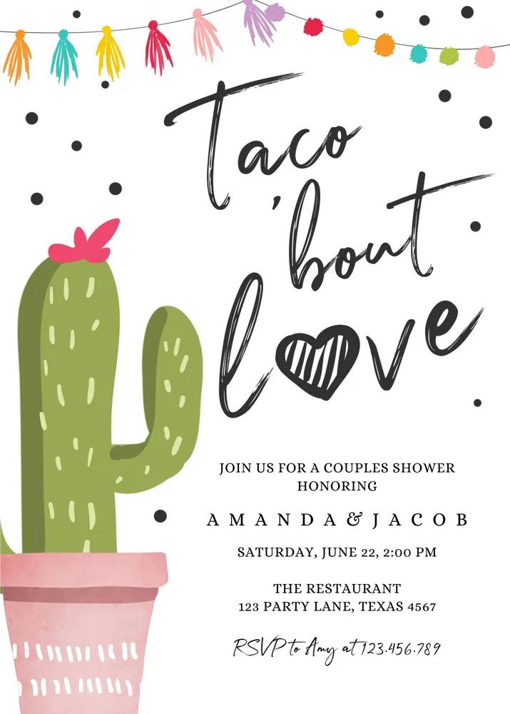 Taco Bout Love Fiesta Couples Shower Invitation Canva Template Cactus Succulent