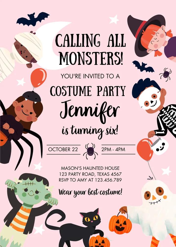 Halloween Party Birthday Invitation Template | Editable Canva Kids Costume Invite