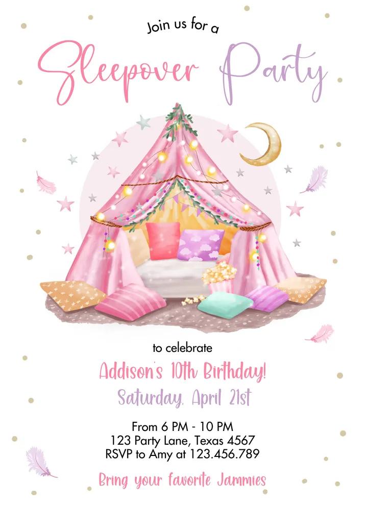 Sleepover Birthday Invitation | Pink Spa Slumber Party Canva Template